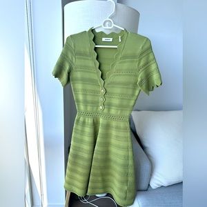 Wavy v neck half button short sleeve summer sweater dress - green